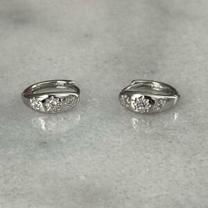 New Drop! Silver Thick Small Huggie Hoop Flower Engraved Crystal Earrings